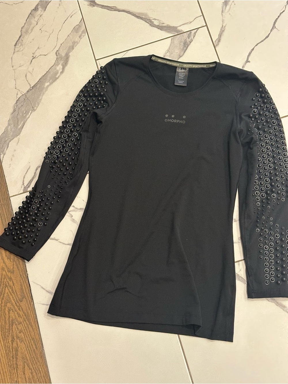Women's Black Long Sleeve Studded Muscle Tee